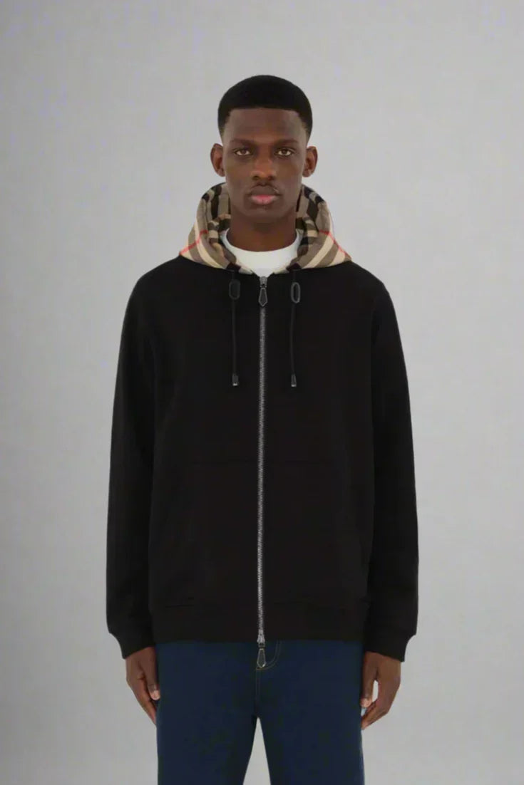 Check Printed Zip Hoodie