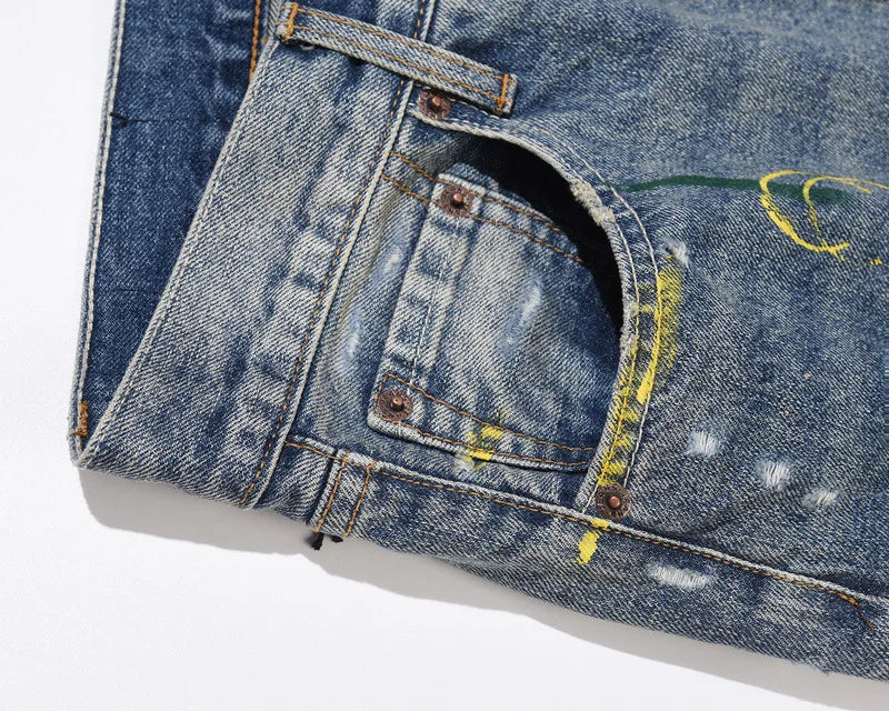 Washed Paint Splatter Flared Jeans