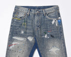Washed Paint Splatter Flared Jeans