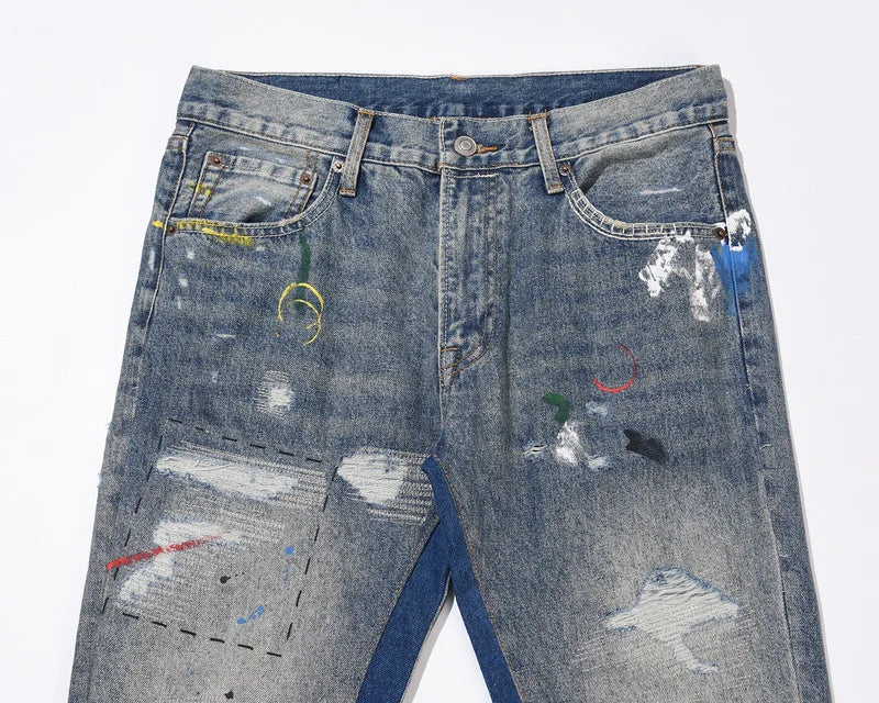 Washed Paint Splatter Flared Jeans