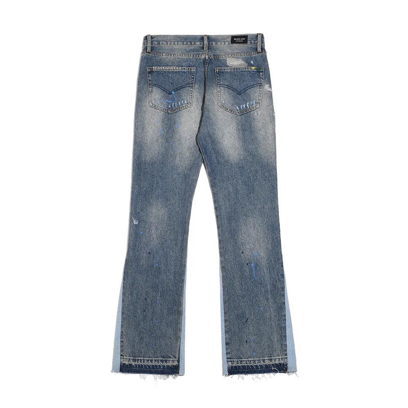 Washed Paint Splatter Flared Jeans
