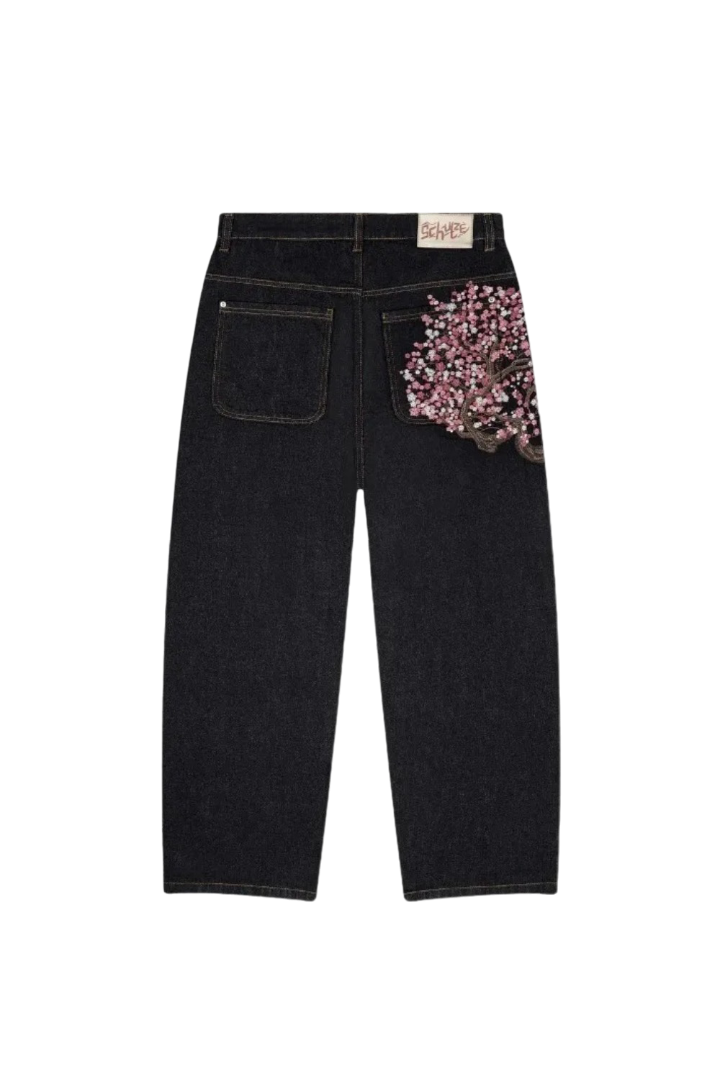 Sakura Embroidery Baggy Pants