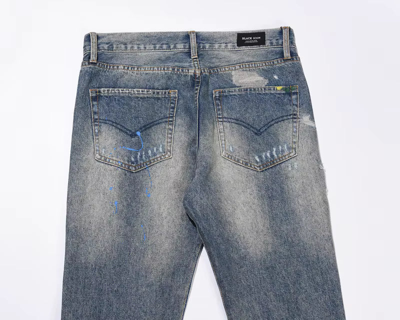 Washed Paint Splatter Flared Jeans