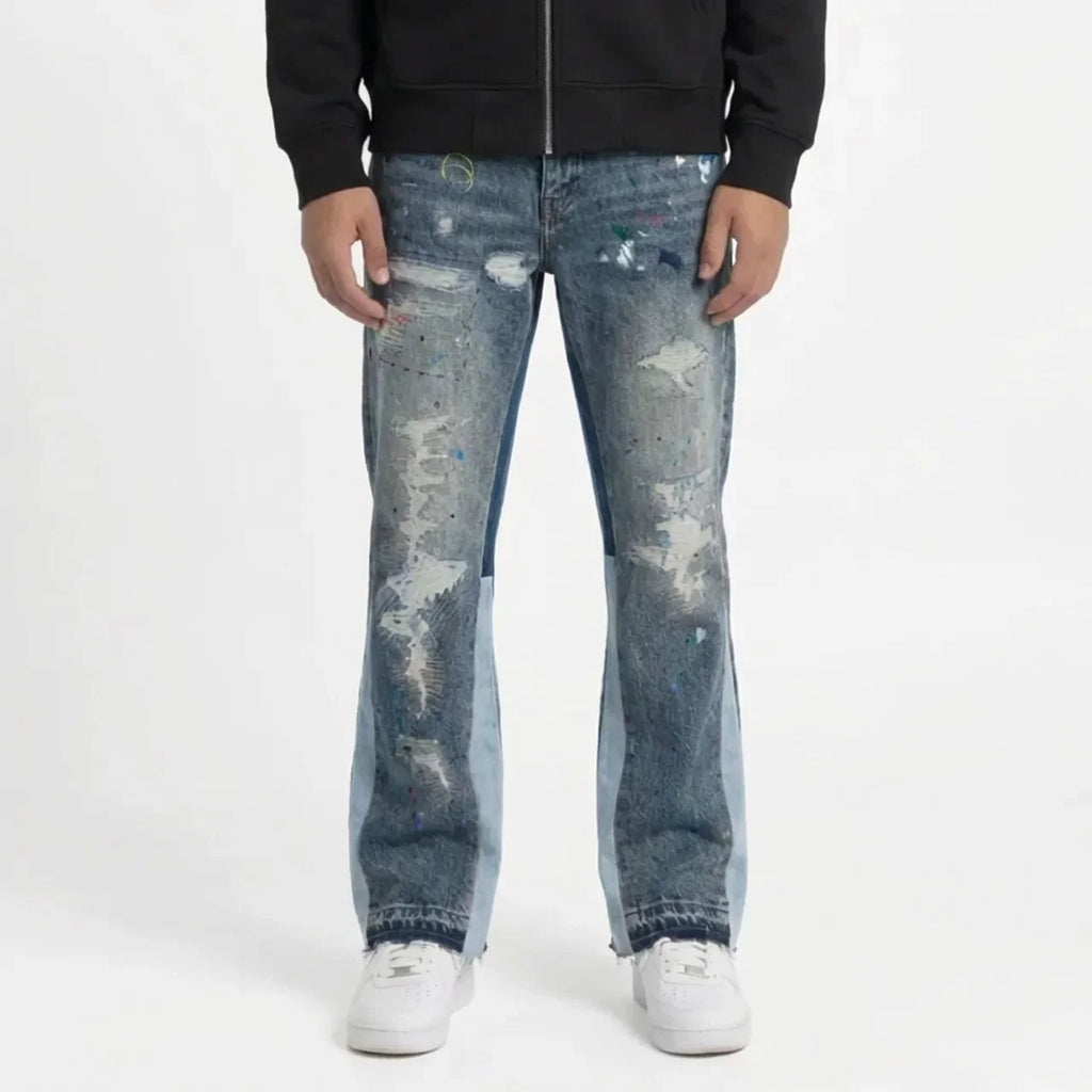 Washed Paint Splatter Flared Jeans