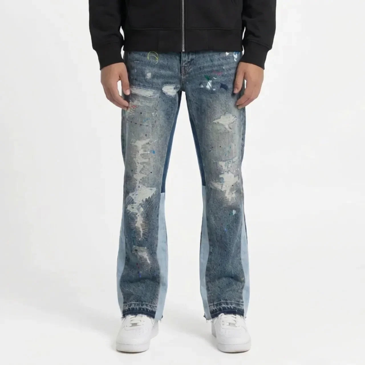 Washed Paint Splatter Flared Jeans