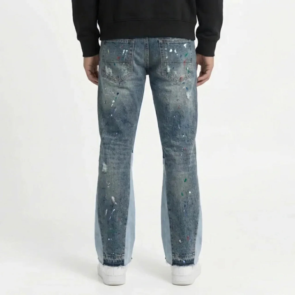 Washed Paint Splatter Flared Jeans