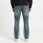Washed Paint Splatter Flared Jeans