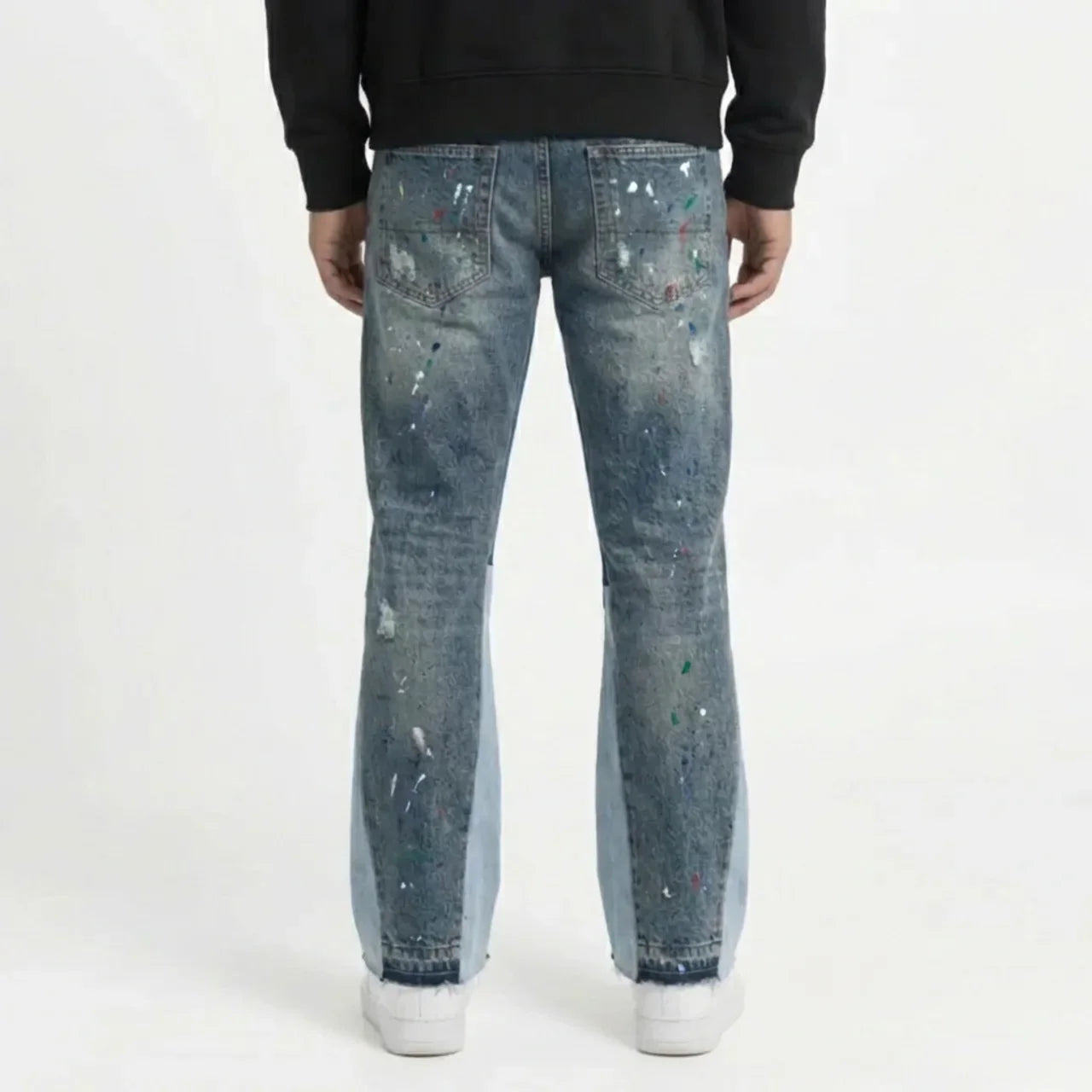 Washed Paint Splatter Flared Jeans